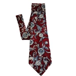 Vintage Pierre Cardin Silk Tie - Regal Red & Silver Baroque Pattern